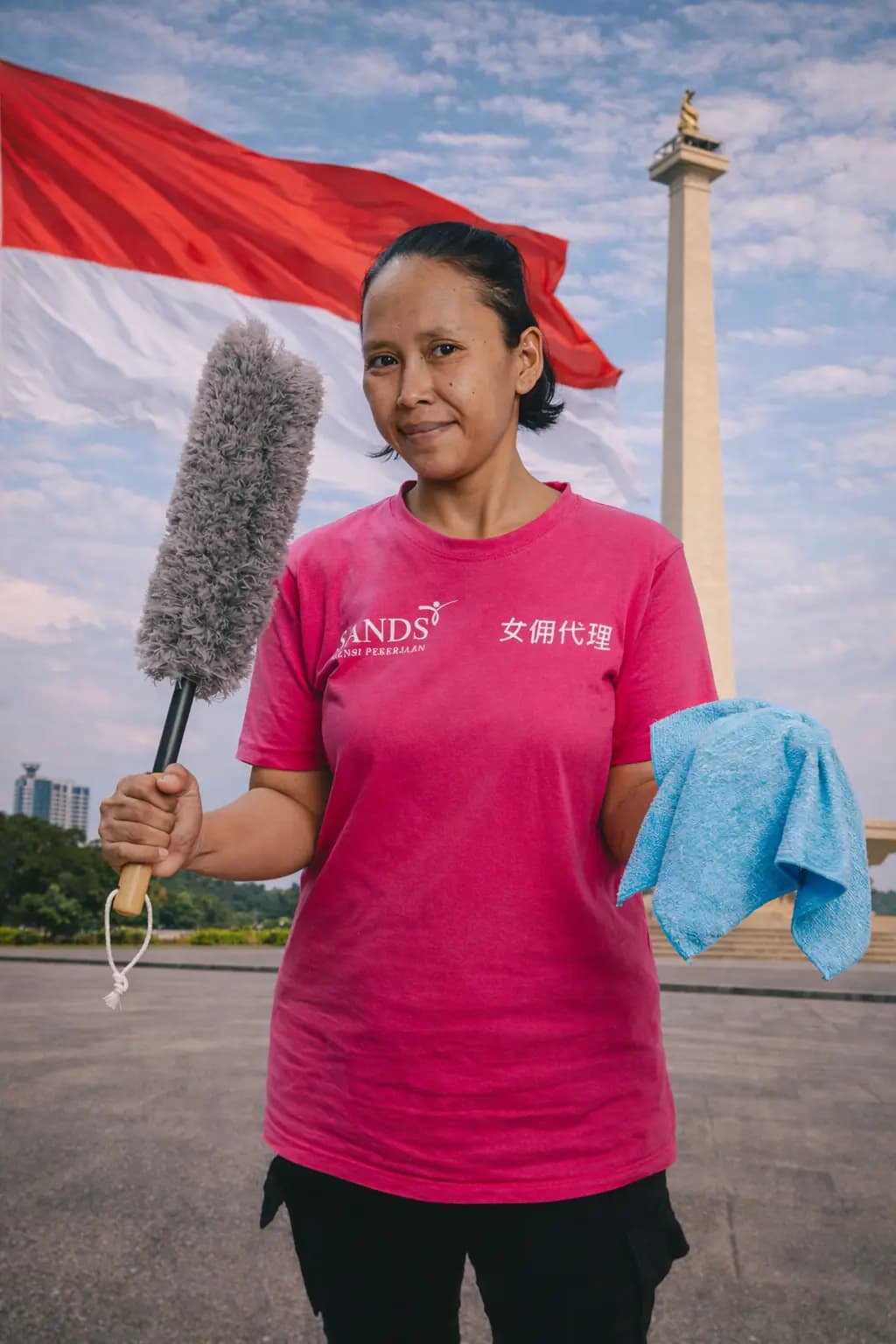 Indonesian maid with Indonesian flag